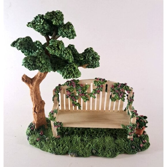 Department 56 Afternoon in the Garden Snowbunnies 1999 Tree & Bench Village - Picture 1 of 6